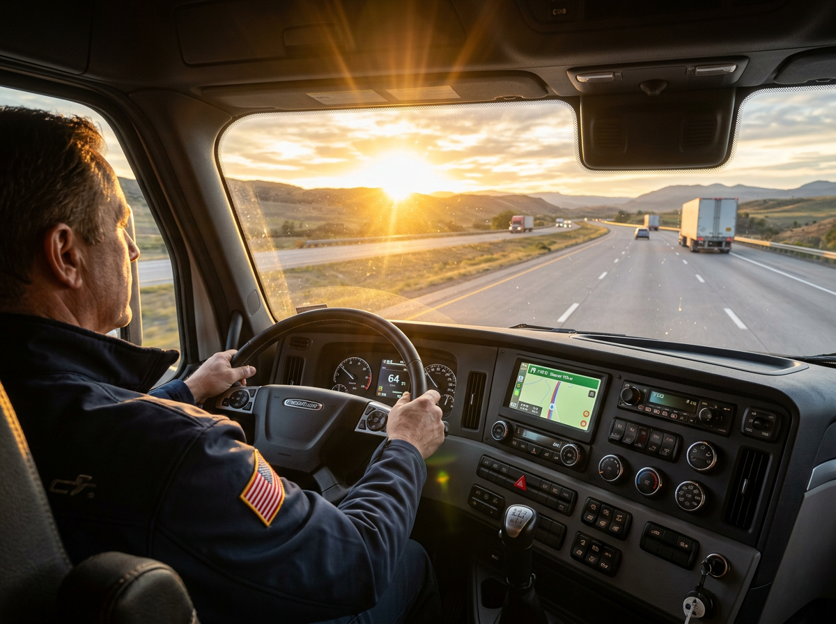 Truck driver at sunrise